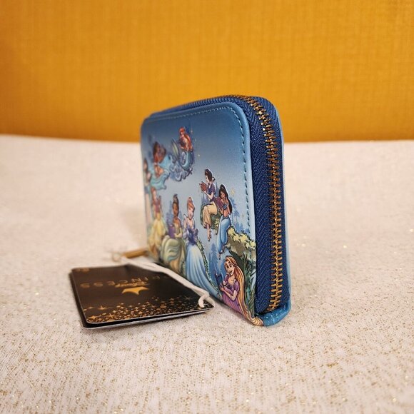 Loungefly Disney Princess Group Reading Books Zip Around Wallet Blue NEW - Picture 5 of 11